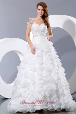 Sweetheart Ruffles Bridal Dresses Satin Organza