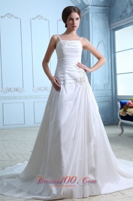 Straps Ruch and Appliques Bridal Dresses Taffeta