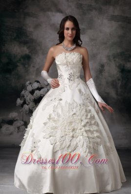 Strapless Satin Ball Gown Bridal Dress Appliques Custom Made