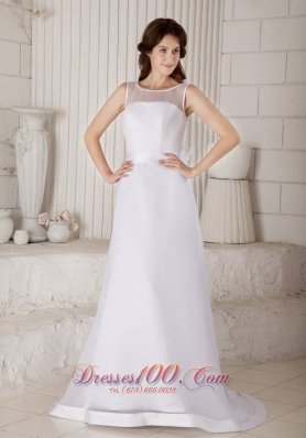 Scoop Neck Brush Train Organza Bridal Gown Floor-length