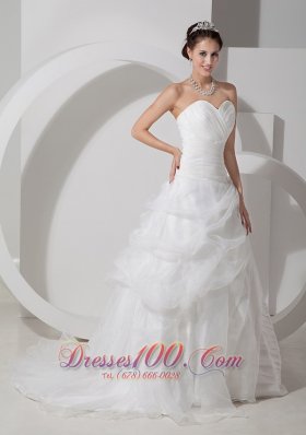 Wedding Bridal Dress Sweetheart Organza Layers Ruch Brush Train