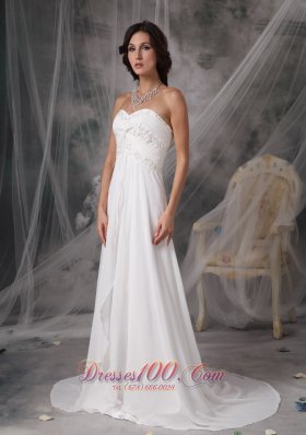 Court Train Chiffon Sweetheart Appliques Wedding Bridal Gown