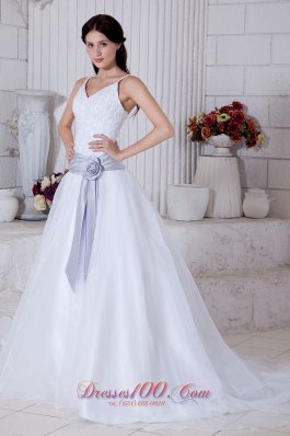 Straps Princess Organza Bridal Wedding Dress Court Train Sashes