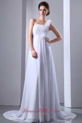 Chiffon One Shoulder Ruched Wedding Dress Princess Court Train