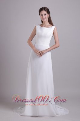 Scoop Neck Floor-length Wedding Gown Chiffon Brush Train Beading