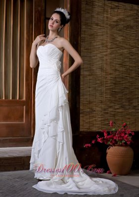 Column Sweetheart Wedding Dress Court Train Chiffon Ruch