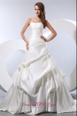 Strapless Chapel Train Wedding Bridal Dress Satin and Taffeta