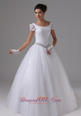 Short Sleeves Ball Gown Scoop Neck Bridal Wedding Dress