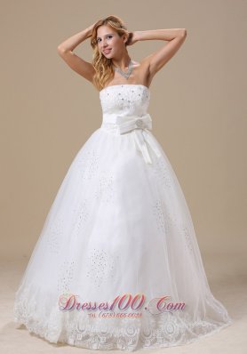 Strapless Princess Bowknot Wedding Gown Appliques With Beading