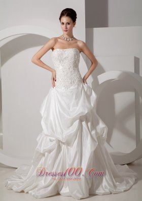 Strapless Court Train A-line Wedding Dress Taffeta Appliques