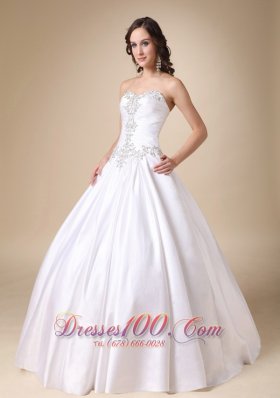 Sweetheart Ball Gown Beading Wedding Dress White Taffeta