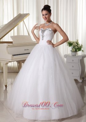 Satin and Tulle Sweetheart Beaded Wedding Dress A-line