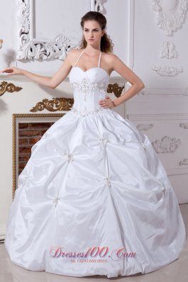 Halter Bridal Wedding Dress Taffeta Embroidery Floor-length