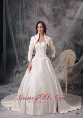 Champagne Sweetheart Appliques Wedding Dress Chapel Train