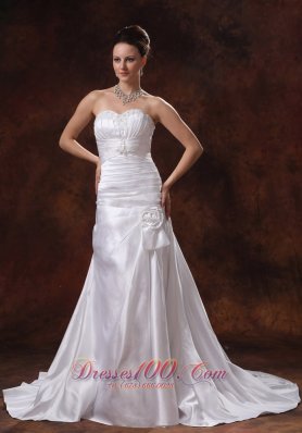 Ruched Bodice and Appliques Wedding Dress Hand Made Flowers