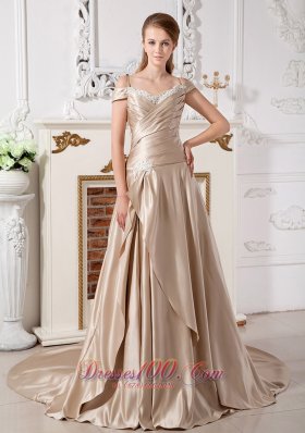 Champagne Off the Shoulder Bridal Dress