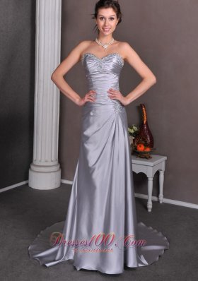 Silver Column Sweetheart Themed Wedding Dress Court Train