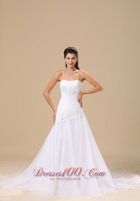 Appliques A-line 2013 Church Wedding Gowns Chapel Train