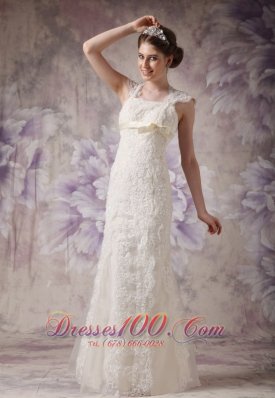 Exquisite Lace Wedding Dress Straps Bow Floor-length