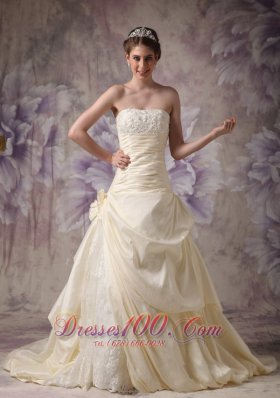 A-line Strapless Wedding Gowns Brush Train Flower
