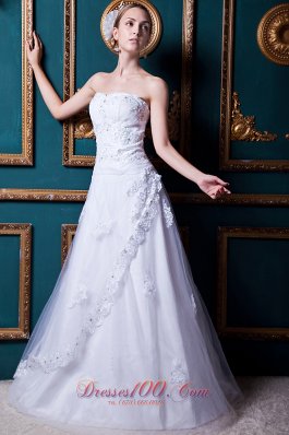 Appliques Apron Split Wedding Dress A-line Floor-length