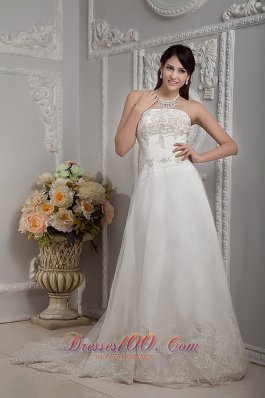 Elegant Appliques Lace Church Wedding Dress Gingle Border