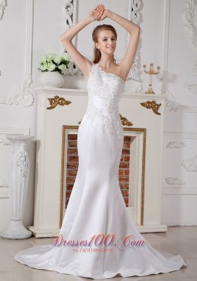 Lace Wedding Dress Mermaid One Shoulder Court Train Satin