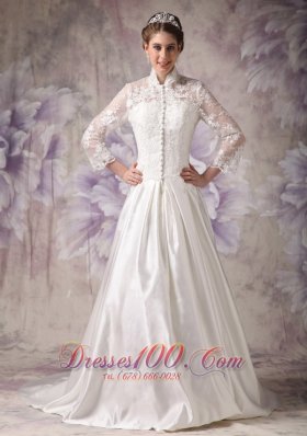 Convertible Ivory Winter Wedding Dress A-line High-neck Lace