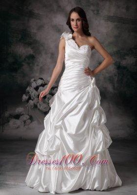 One Shoulder Bridal Ball Dress Pick ups Handle Flowers