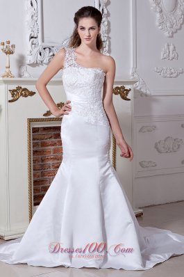 Embroidery Mermaid One Shoulder Wedding Gowns Belt Empire