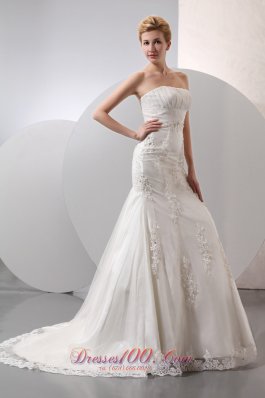 Gingle Border Wedding Dress Mermaid Strapless Lace Appliques