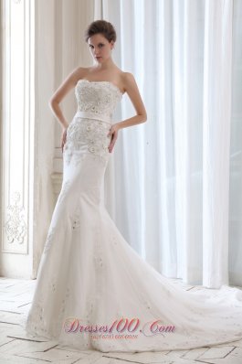 Best Wedding Dress Mermaid Appliques Strapless Court Belt