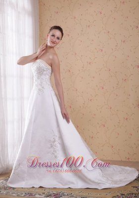 Princess Strapless Embroidery Satin Wedding Dress around 200