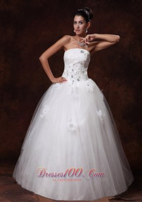 Crystal Tulle Wedding Dress Floor-length A-Line Flowers