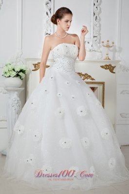 Tulle Strapless Ball Gown Beaded Wedding Dress