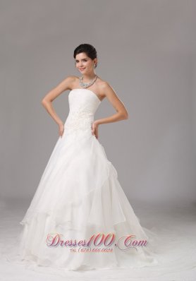 Ruched Organza Appliques Wedding Dress A Line