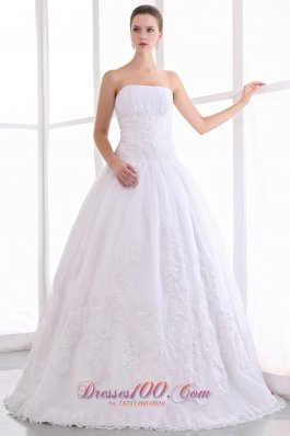 Lace Strapless A Line Bridal Wedding Gown Dress