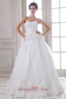Appliques Tulle Sweetheart Brush Wedding Dress Beaded