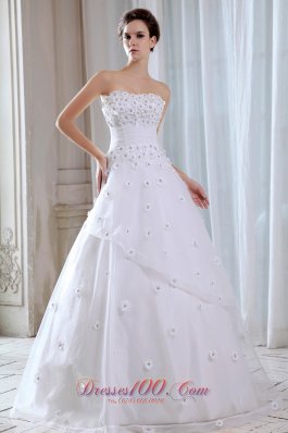 Appliques Strapless Tulle A Line Wedding Dress