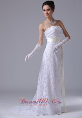 Lace Strapless Sweep Wedding Dress Sashed For Spring