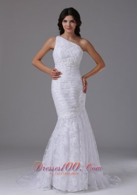 One Shoulder Mermaid Brush Lace Wedding Bridal Dress