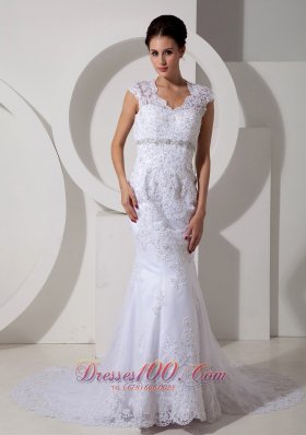 Mermaid Court Train Lace Beads Wedding Dress