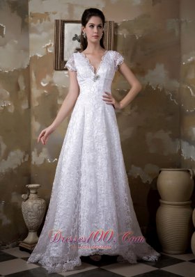 Princess Wedding Dress With V Neck Brush Train