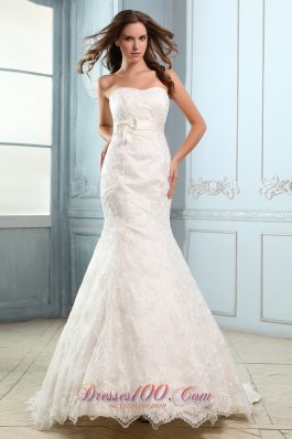 Sweetheart Mermaid Lace Belt Court Wedding Dress