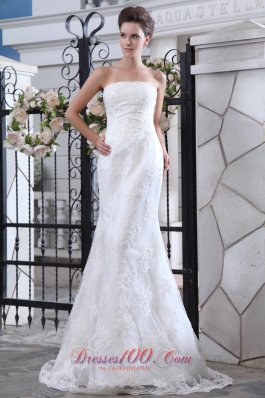 Mermaid Satin Brush Train Lace Wedding Dress