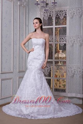 Strapless Mermaid Wedding Dress Lace Court Train