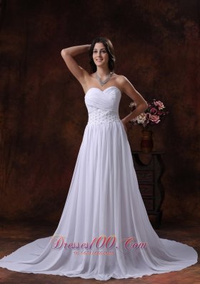 Ruched Chiffon Appliques Court Train Wedding Dress