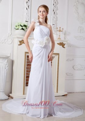 One Shoulder Chiffon Wedding Dress Hand Made Flowers