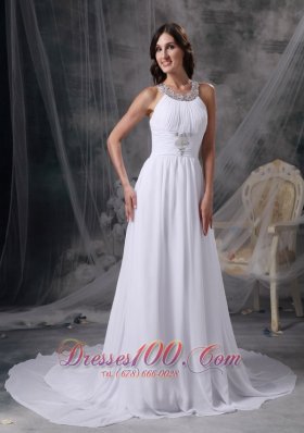 Empire Beading Chiffon Ruched Wedding Dress Train
