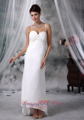 Spaghetti Straps Appliques Wedding Dress High Low Chiffon
